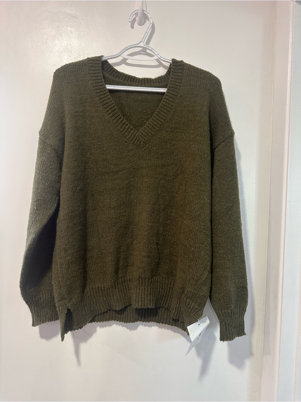 Yousify Women's Olive V-Neck Knit Sweater